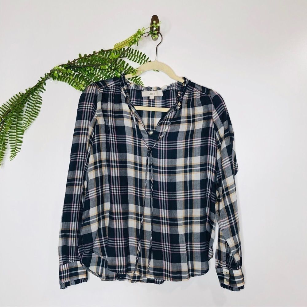 LOFT Soft Plaid Loose Blouse Shirt